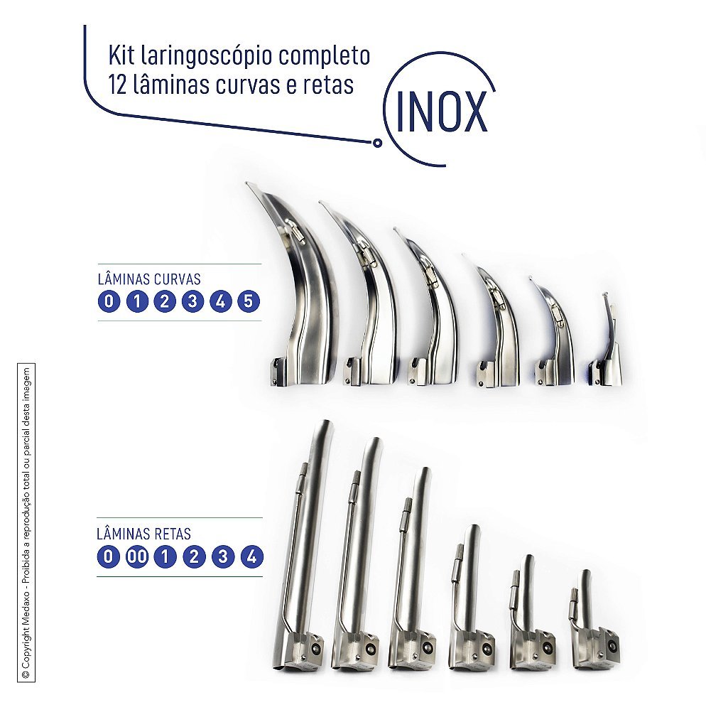 Kit Laringoscópio Completo Com Laminas Curvas E Retas E Cabo Infantil E Adulto - Imagem 5